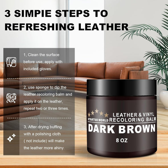 Leather Recoloring Balm, Dark Brown Leather Repair Kit for Furniture, Leather Dye, Leather Color Restorer for Couches, Leather Couch Paint | Repair, Restore Faded & Scratched Leather