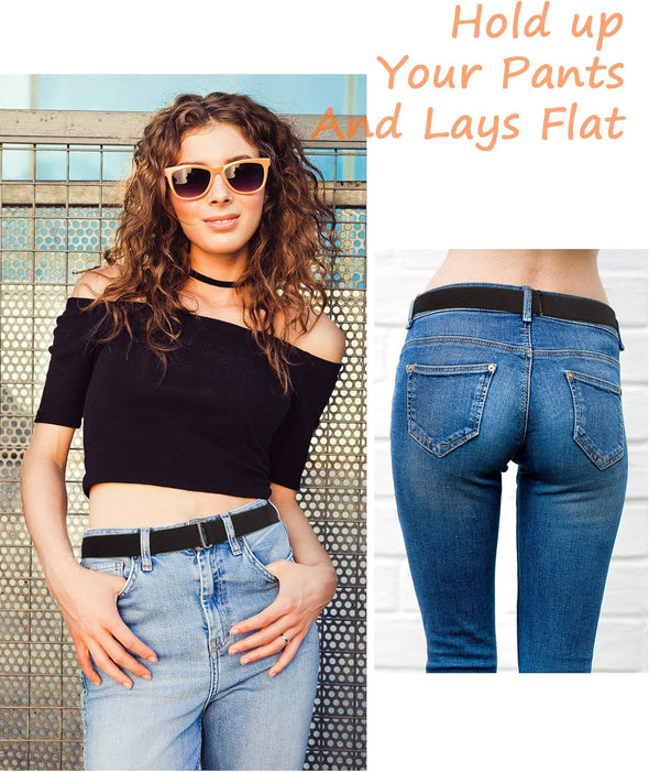 2/3/4 Pack Women Elastic Stretch Belt Invisible Belts with Flat Buckle for Jeans Pants Dresses