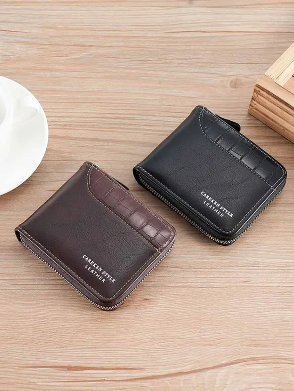 Men'S Street Style Patchwork Zipper Small Wallet as Father'S Day Gift, Casual Trendy Wallet with Card Slots, Fashionable Wallet for Daily Use