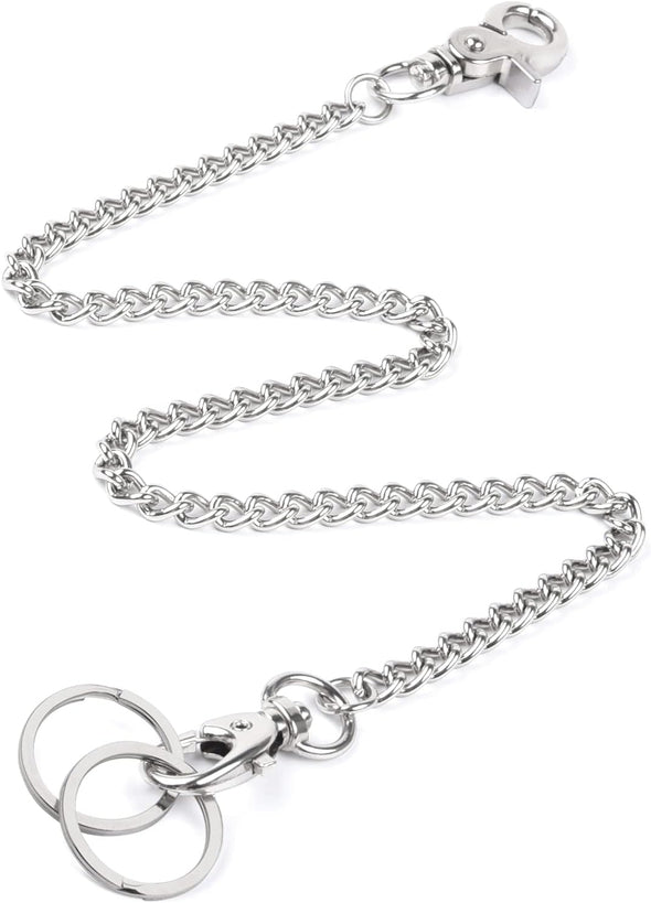 Wallet Chain, 16 Inch Heavy Duty Pocket Keychain with Lobster Clasps and 2 Keyrings for Keys, Wallet, Jeans, Pants, Belt Loop, Purse and Handbag