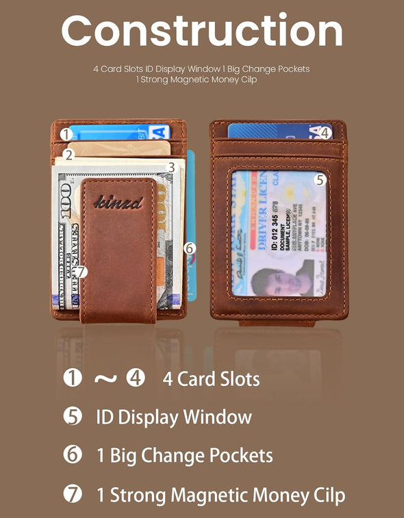 Money Clip, Front Pocket Wallet, Leather RFID Blocking Strong Magnet Thin Wallet