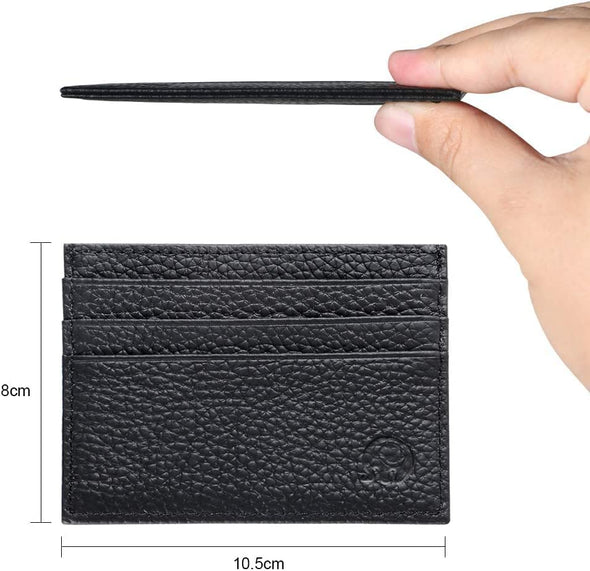 Credit Card Holder Wallet, RFID Blocking Leather Ultra Slim Wallet, Thin Minimalist Credit Card Case Card Protector, Front Pocket Wallets for Men, Women - 6 Card Slots and 1 Pockets (Black)