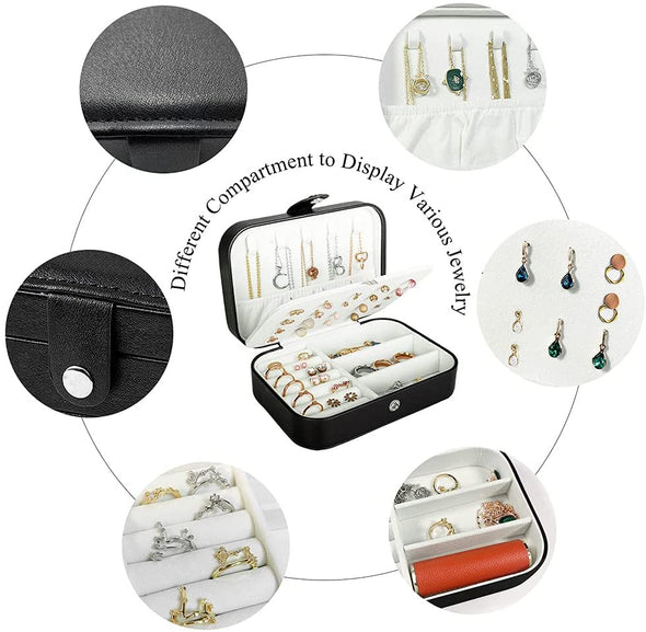 Travel Jewelry Box, PU Leather Small Jewelry Organizer for Women Girls, Portable Mini Travel Case Display Storage Holder Boxes for Stud Earrings, Rings, Necklaces, Bracelets.