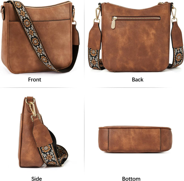 Crossbody Bags for Women Trendy Vegan Leather Hobo Purses Shoulder Handbags with Wide Shoulder Strap