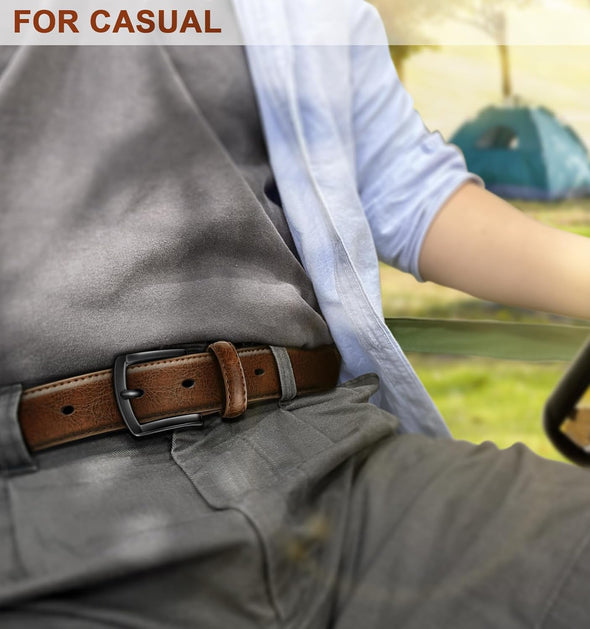 Men Belt 2Pack – Genuine Leather Belt for Men Dress Casual Golf Jeans 1 3/8"