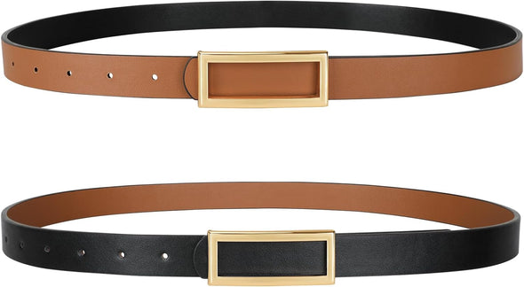 Skinny Reversible Belts for Women, Two-In-One Women Thin Belt for Dresses Jeans Pants with Gold Buckle