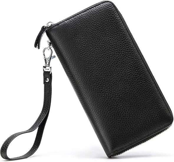 Womens Wallet RFID Blocking Genuine Leather Zip around Wallet Clutch Wristlet Travel Long Purse for Women