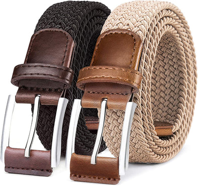 Belt for Men 2Pack,Mens Gift Stretch Braided Web Belt Elastic for Casual Golf Jeans,1 3/8"