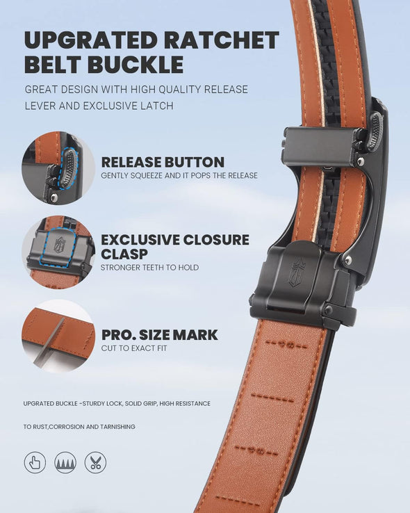 Belt Men, Ratchet Belt Dress with 1 3/8" Premium Leather,Slide Belt with Easier Adjustable Automatic Buckle