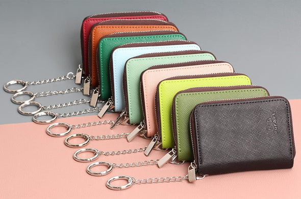 Credit Card Wallet, Zipper Card Cases Holder for Men Women, RFID Blocking, Keychain Wallet, Compact Size