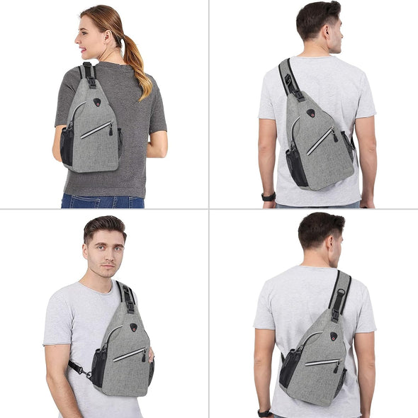 Sling Backpack, Multipurpose Crossbody Shoulder Bag Travel Hiking Daypack, Gray, Medium