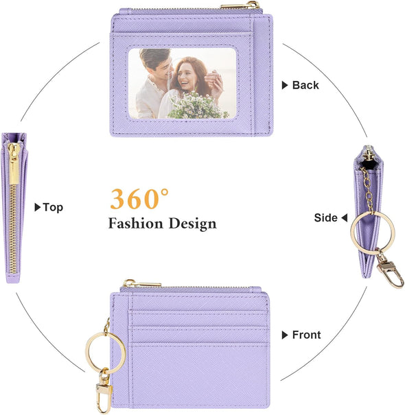 Card Case Slim Front Pocket Wallet for Women Credit Card Holder with Keychain