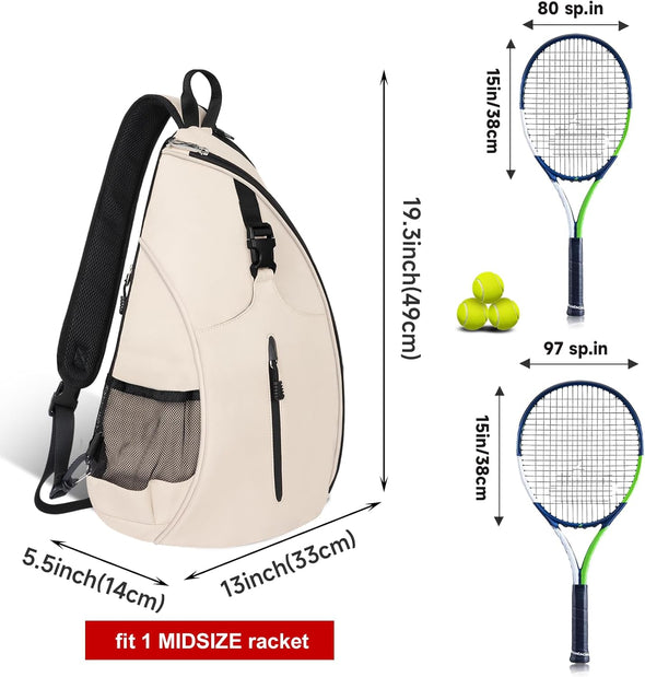 Tennis Bag, Tennis Sling Backpack Crossbody Water Resistant for Men Women, Compatible for Pickleball Tennis Badminton Rackets