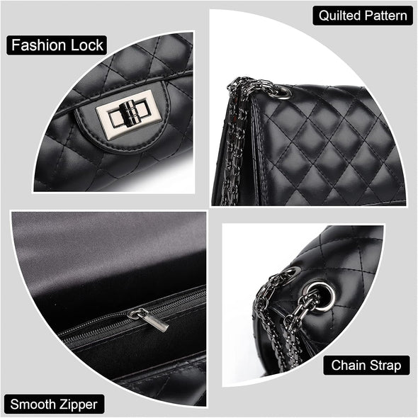 Quilted Leather Crossbody Purse for Women Trendy Ladies Shoulder Bag with Chain Designer Purses