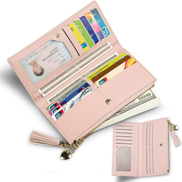 Womens Wallet Cute Elegant Long Slim Card Holder Case Minimalist Coin Purse Thin Tassels Zip Clutch Wallets for Girls Ladies