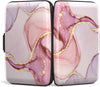 Credit Card Holder, Mini Aluminum Card Wallet RFID Blocking Slim Metal Hard Card Case for Women Men, Pink Marble