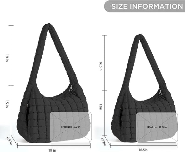 Puffer Tote Bag for Women Large Quilted Tote Bag Quilted Carryall Bag Soft Puffy Crossbody Bag Hobo Handbags Puff Purse