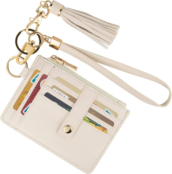 Small Wallet for Women RFID Card Holder Keychain,Wristlet Wallet Card Wallets for Women (Beige)