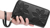 Women'S Wallet Large Capacity Double Zip Ladies Card Phone Holder RFID Blocking Wristlet Leather