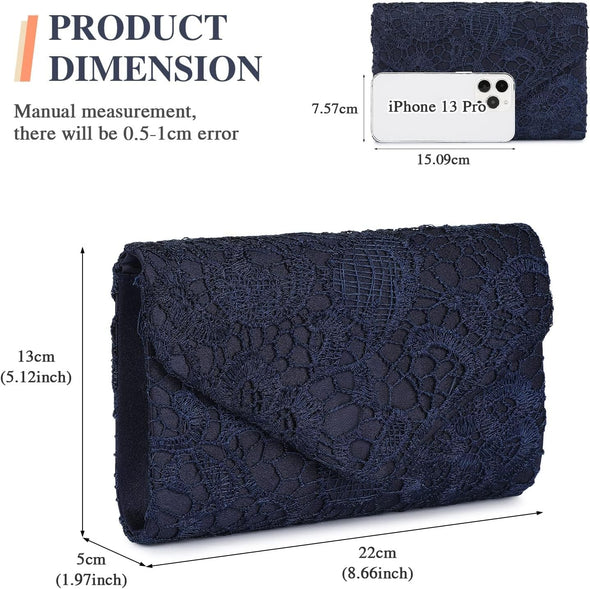 Evening Bag Lace Clutch Purse for Women Formal Elegant Envelope Wedding Party Cocktail Crossbody Shoulder Bag