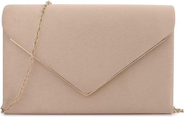 Clutch Purse for Women Evening Bags Handbags for Wedding Party Cocktail Prom Faux Suede Crossbody Shoulder Bag (Nude)