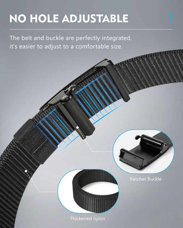 Men'S Ratchet Web Belt,1.25 Inch Nylon Automatic Buckle Belt,No Holes Invisible Belt for Men