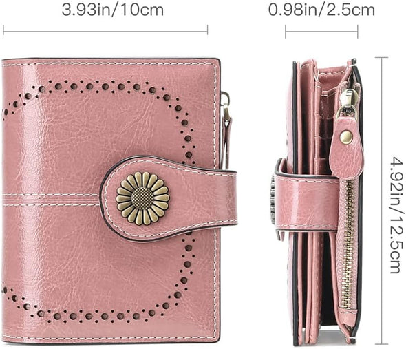 Small Womens Wallet Leather Bifold Card Holder RFID Blocking with Zipper Coin Pocket