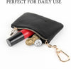 Full Grain Leather Coin Purse with Key Chain - Small Change Purse Keychain Card Holder Keychain Pouch Small Keychain Wallet for Women and Men (Black)