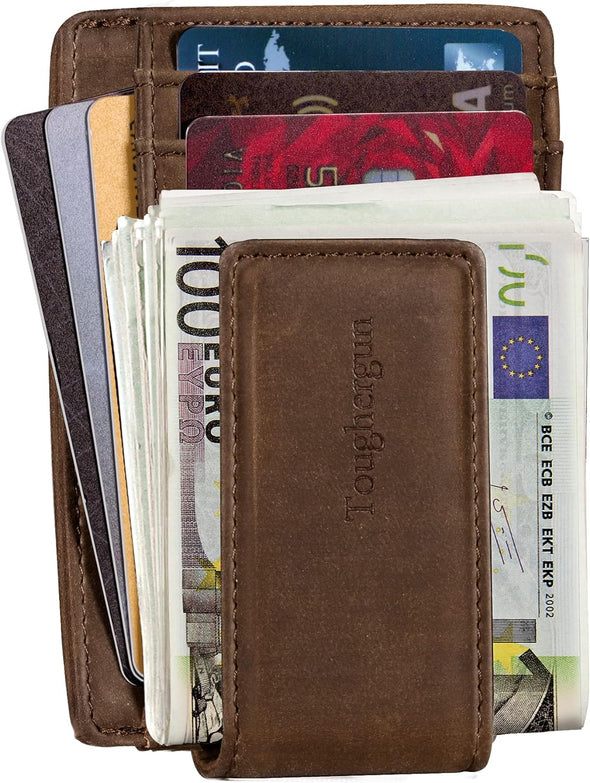 Genuine Leather Magnetic Front Pocket Money Clip Wallet RFID Blocking