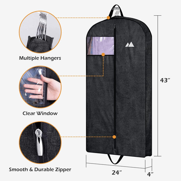 43" Heavy Duty Hanging Garment Bags for Travel Suit Bag for Men Waterproof Oxford Fabric Suit Cover for Traveling Monogrammed Closet Clothes Storage, Black