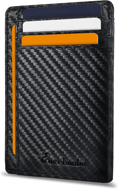 Front Pocket Minimalist Leather Slim Wallet RFID Blocking Carbon Fiber Texture