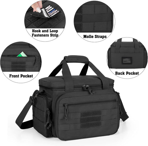 Tactical Gun Range Bag for 4 Handguns, Pistol Shooting Range Bag with 6X Magazine Slots and Extra Pockets for Ammo and Essentials