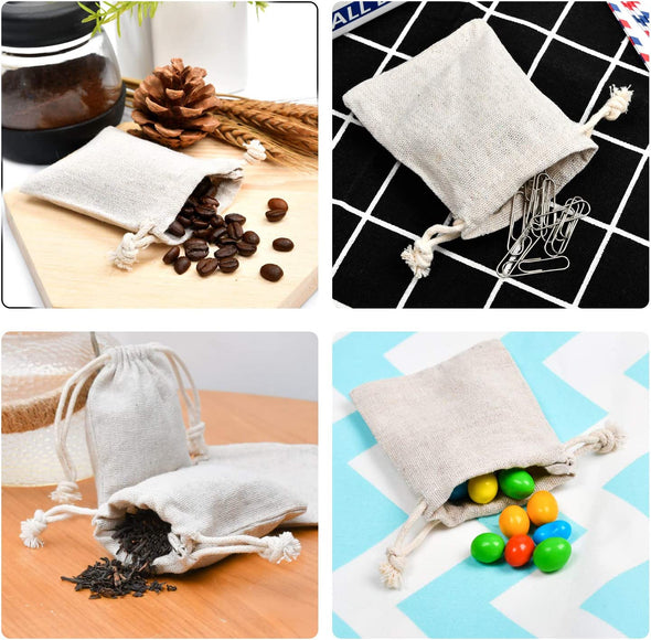 50Pcs Double Canvas Drawstring Bag Cotton Pouch Gift Sachet Bags Muslin Bag Reusable Tea Bag 2.75X4 Inch