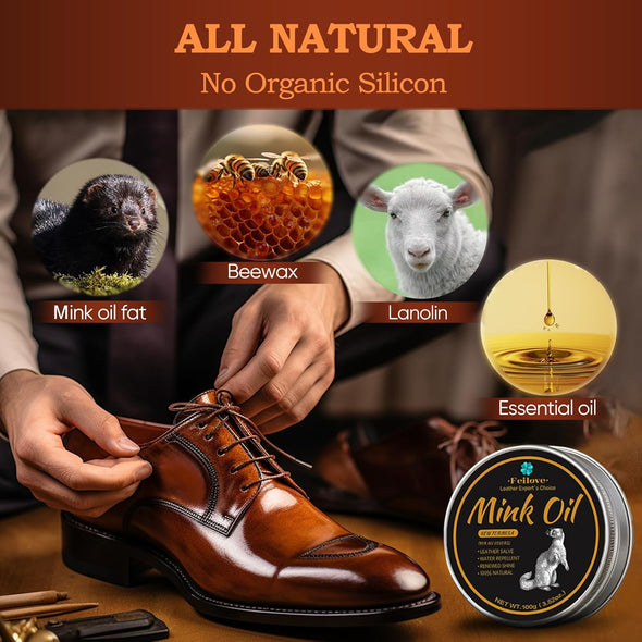 4-In-1 Mink Oil Leather Conditioner and Cleaner 3.5 Oz - Premium Waterproof Formula for Boots and Shoes