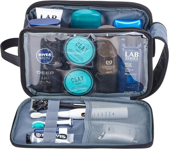 Toiletry Bag for Men, Extra Large Water-Resistant Dopp Kit with Double Side Full Open Design, Shaving Bag for Toiletries and Shaving Accessories for Long Travel, Black