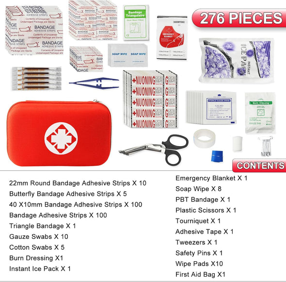 276PCS First Aid Kit Home Car Camping Hiking Emergency Supplies Small Compact Lovely Bag for School Outdoor, Basic Outdoor Essentials Survival Kit for Travel