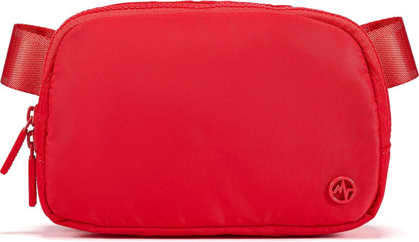 Two Way Zipper Fanny Pack Nylon Everywhere Belt Bag for Women, Water Repellent Waist Packs, Crossbody Bags with Adjustable Strap (Red).