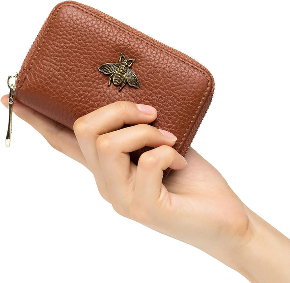 RFID Credit Card Holder, Small Leather Zipper Card Case Wallet for Women