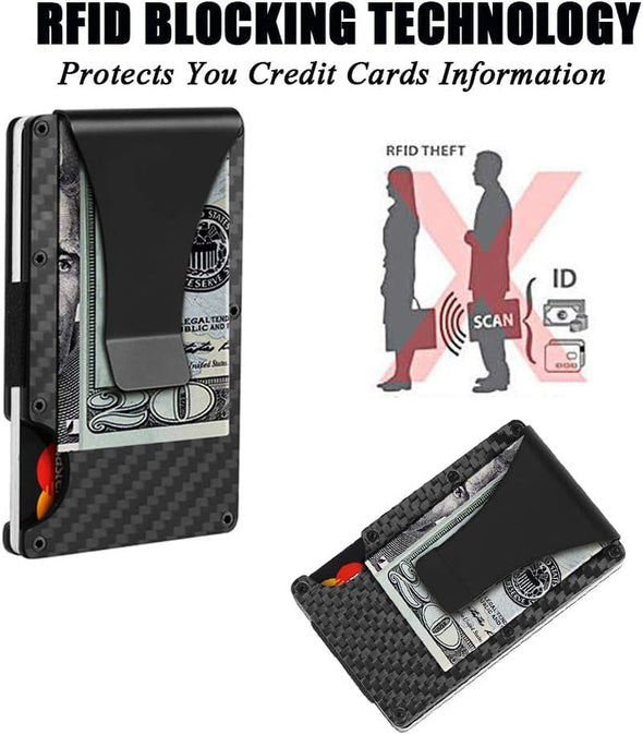 Gifts for Men, Minimalist Wallet for Men Carbon Fiber Card Holder RFID Blocking Slim Front Pocket EDC Metal Wallets