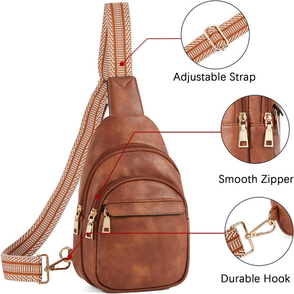 Small Sling Bag for Women Leather Crossbody Bags Fanny Pack Chest Bag for Travel