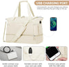 Gym Bag for Women, Personal Item Travel Duffel Bag with Shoes Compartment, Weekender Overnight Bag with Wet Pocket & USB Charging Port, Carry on Bag for Women, Travel, Gym, Weekend (Beige)