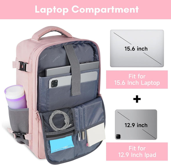 Travel Backpack for Women, Carry on Backpack with USB Charging Port & Shoe Pouch, TSA 15.6Inch Laptop Backpack Flight Approved, Nurse Bag Casual Daypack for Weekender Business Hiking, Pink