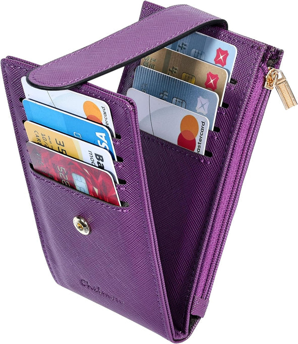 Women'S RFID Slim Card Holder Wallet: Thin Bifold with Multi-Card Case & Zipper Coin Pocket Purse (Deep Purple)