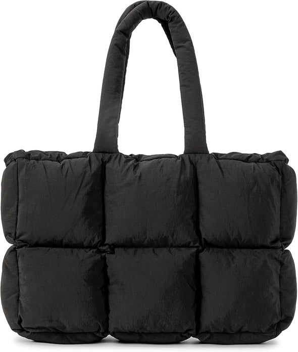 Puffer Tote Bag for Women, Large Quilted Puffy Handbag Lightweight Satchel Purse for Work Travel Gym Shop