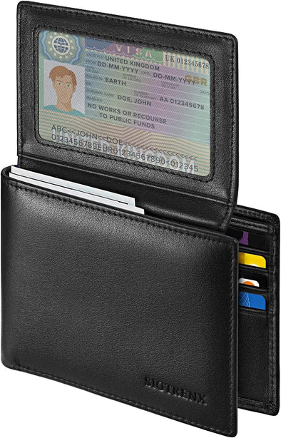 Leather Wallet for Men, Genuine Leather Mens Wallets Bifold, Rfid Blocking Men'S Wallets with 2 ID Windows