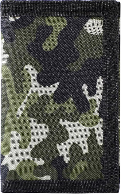 Leyeve Wallet,Teen Wallet with Coin Pocket,Kids Wallets for Boys,Rfid Trifold Canvas Outdoor Sports Wallet for Kids,Front Pocket Wallet with Magic Sticker-Green Camo
