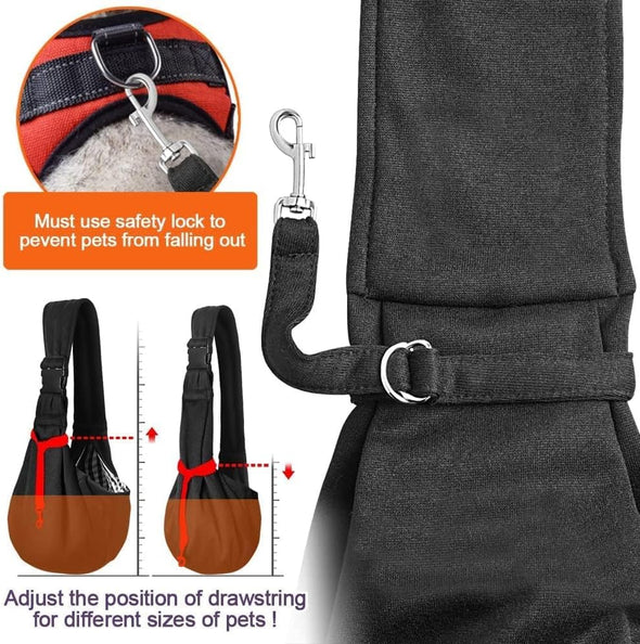 Small Dog Sling Carrier - Adjustable Strap & Zip Pocket - Suitable for Puppies (Black)