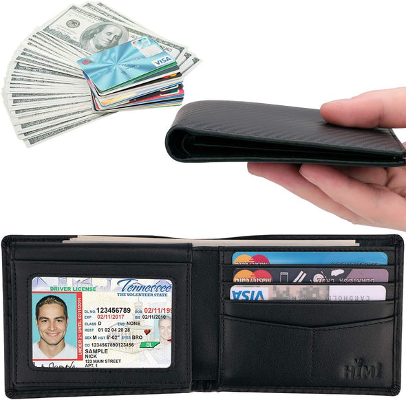 Wallet for Men-Genuine Leather RFID Blocking Bifold Stylish Wallet with 2 ID Window