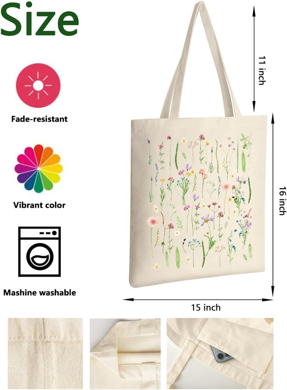 Canvas Tote Bag Aesthetic for Women, Cute Reusable Cloth Cotton Bags for Shopping Beach Grocery