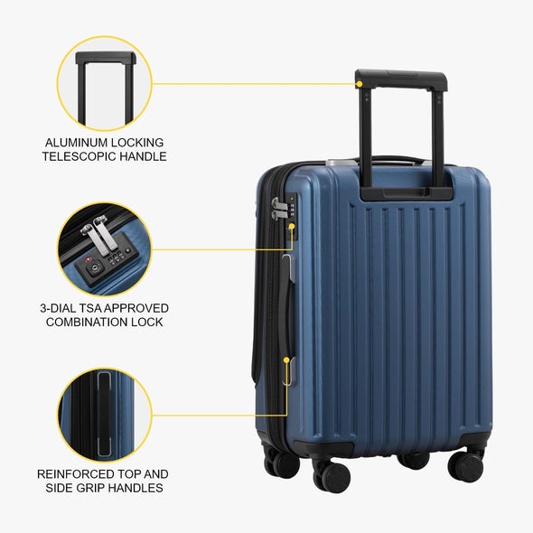 Grace Expandable Carry on Luggage Airline Approved, 20 Inch Hardside Carry on Suitcase with Wheels, Travel Harshell Spinner Small Luggage with Tsa Lock, Blue, 20-Inch Carry-On